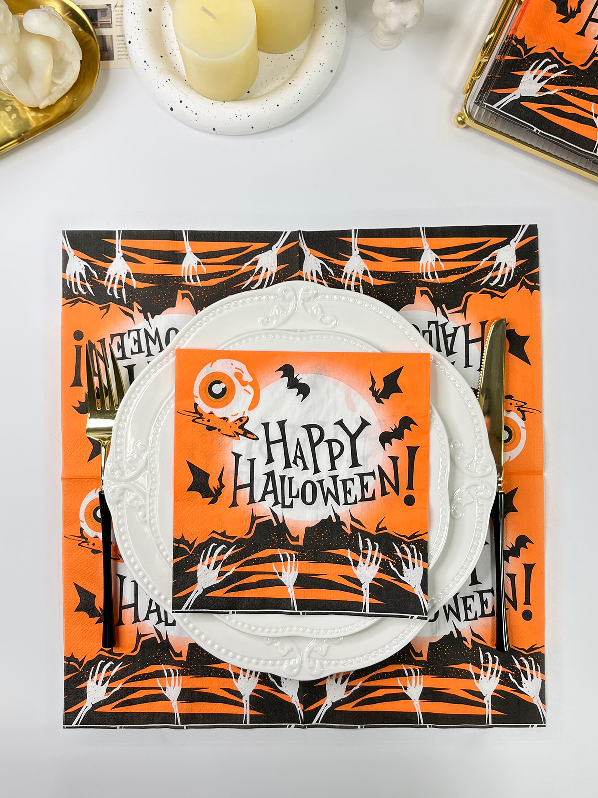 Servilletas de feliz Halloween, servilletas de papel desechables, decoraciones de murciélagos, servilleta de cena para Halloween